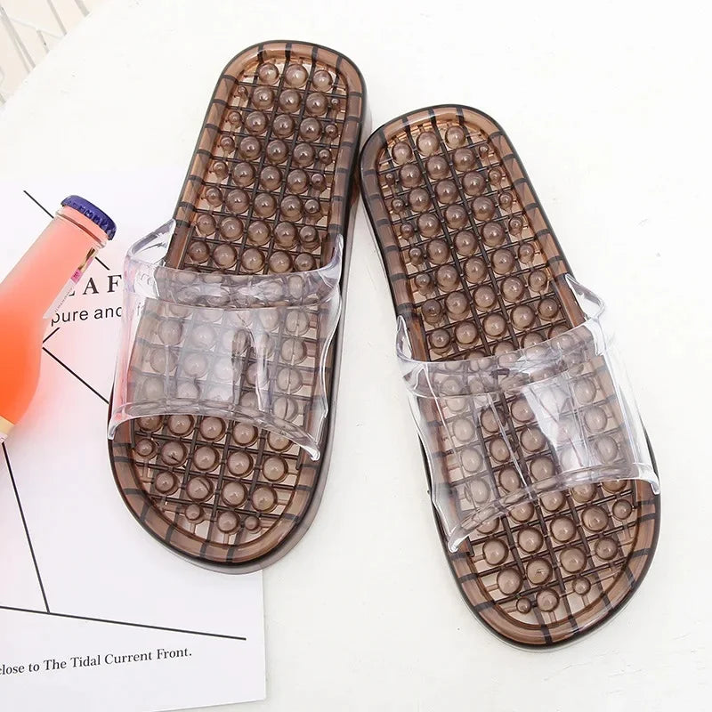 Bathroom Slippers For Men And Women Home Use Non-Slip Hollow Out Draining Shoe Bottom Massage Couple Soft Crystal Slippers Whole