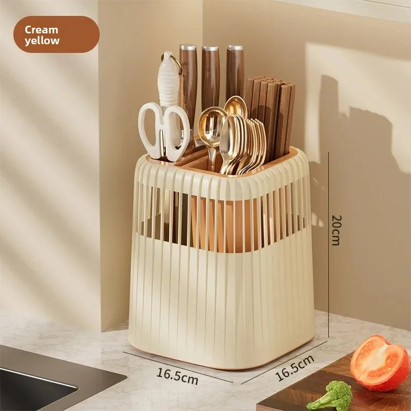Multi-Functional Rotating Knife Rack Kitchen Utensil Storage Box Chopsticks Holder Drain Grid Home Use Kitchen Storage Shelf