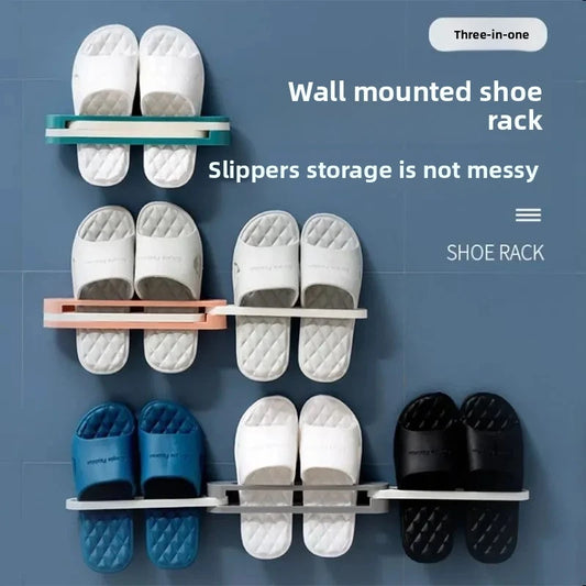 Bathroom Toilet Three-In-One No-Drilling Hanging Slippers Rack Foldable Towel Holder Dormitory Home Storage Treasure