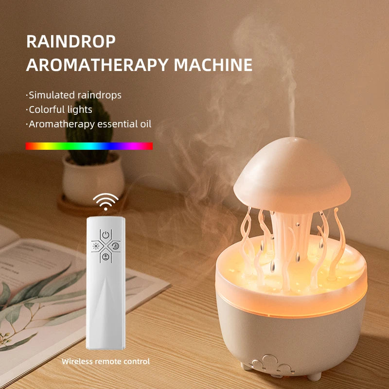 Rotate Raindrop Aromatherapy Machine Simulated Seagrass Air Humidifier Remote Control Color Light Essential Oil Aroma Diffuser