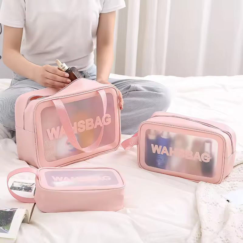 Large Capacity Different Size Travel Toiletry Cosmetic PVC Waterproof Clear Makeup Bag Washing Tote Bag With Zipper And Handle
