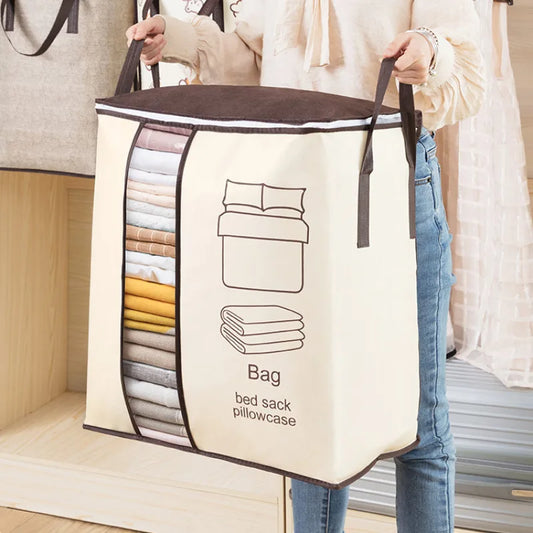 Creative thickened non-woven vertical version of the double ear handheld quilt clothing organization multi-purpose storage bag