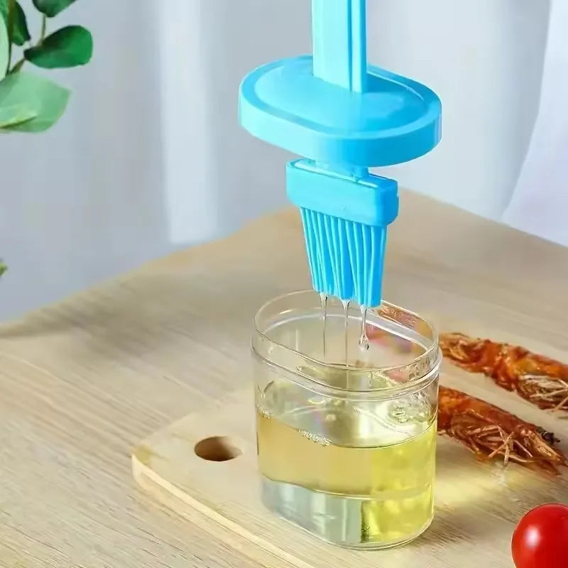 Cepillo de aceite para panqueques, cepillo de aceite integrado con botella, herramienta a prueba de polvo, 1 ud.