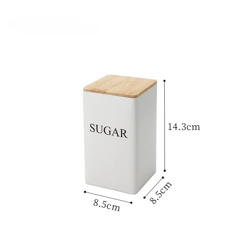 Simple Style Bamboo Cover Iron Art Storage Box Tea Can Storage Containers for Kitchen Display Square Jar Coffee Accessories Food
