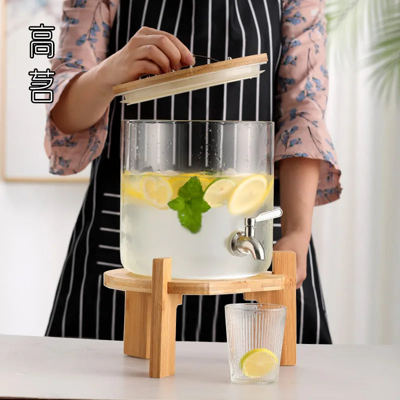 Large Capacity Cold Bucket with Faucet Commercial Hotel Beverage Bucket Lemonade Container Cold Kettle Glass