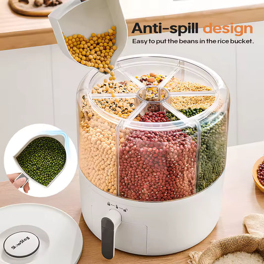 Grains Storage Box Be Rotated Into Compartments, Rice Bucket, Insect-proof and Moisture-proof Sealed Household Rice Storage Box