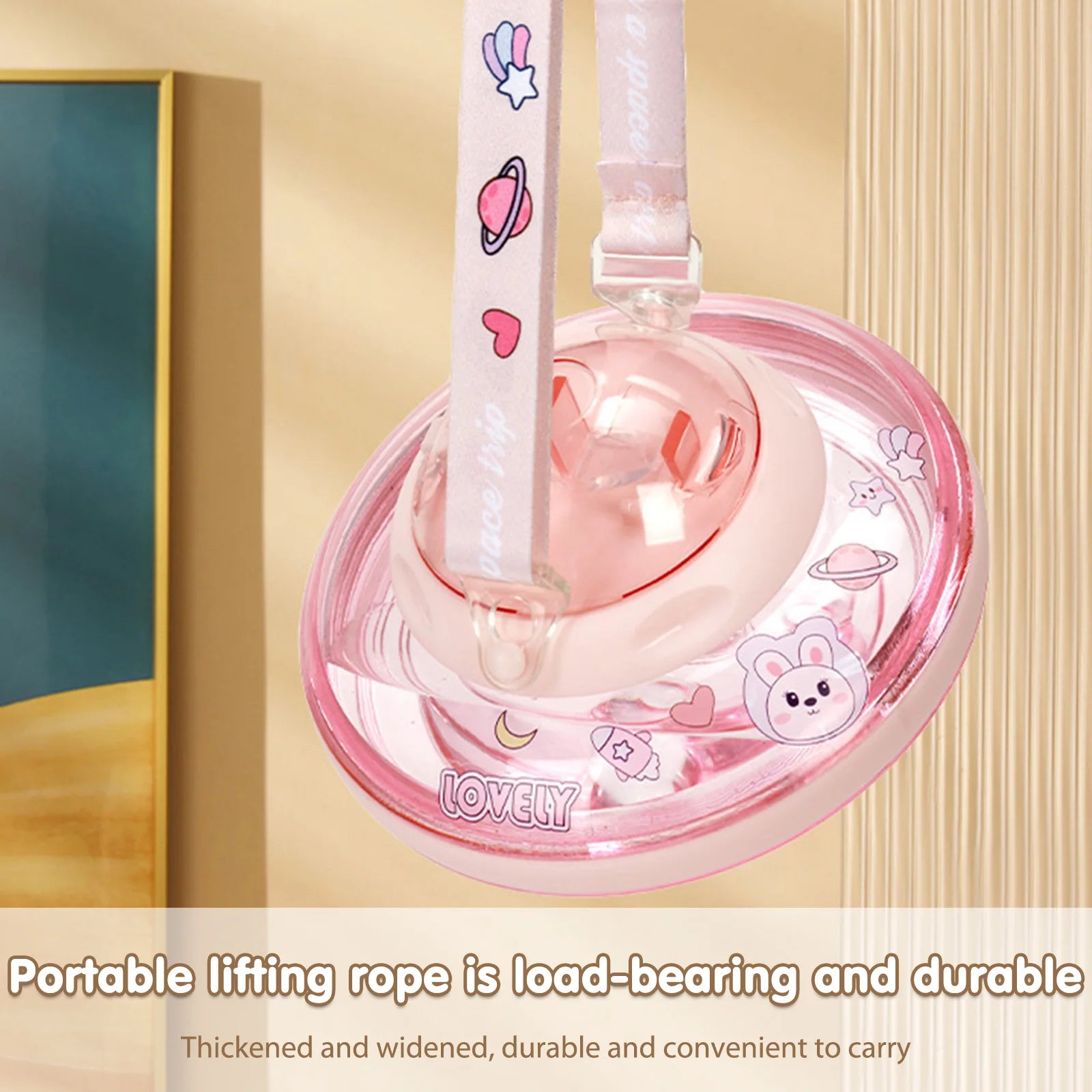 UFO Shape Plastic Cup Summer Cute Water Bottle with Rope and Sticker 550ml Creative Kids Water Cup Bottle Kids Water Sippy Cup
