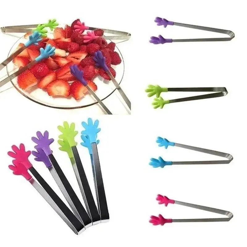 Creative Colorful Palm Stainless Steel Handle Silicone Mini Food Handheld Clips Suitable Home Kitchen Daily Cooking Tools