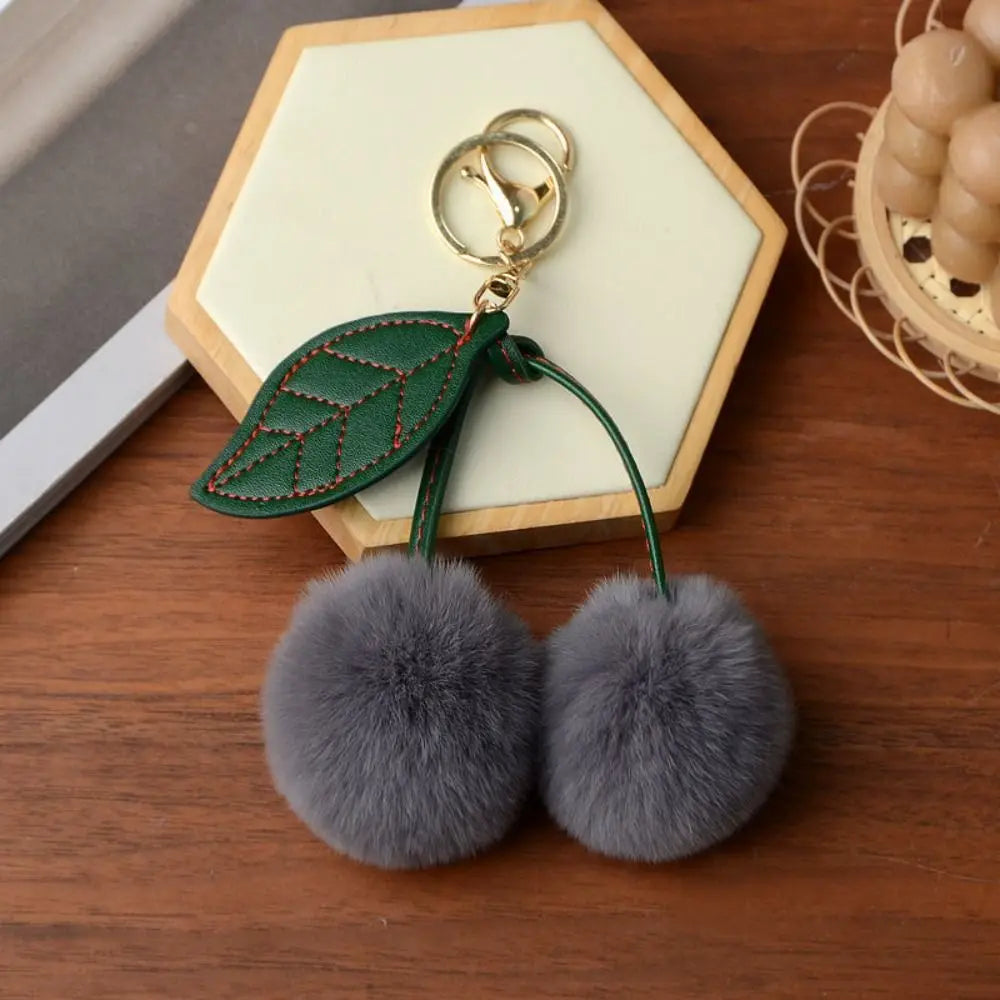 Cherry Plush Toy Keychain Otter Rabbit Hair Kawaii Cartoon Keychain Colorful Fluffy Women's Bag Pendant Backpack Car Key Pendant