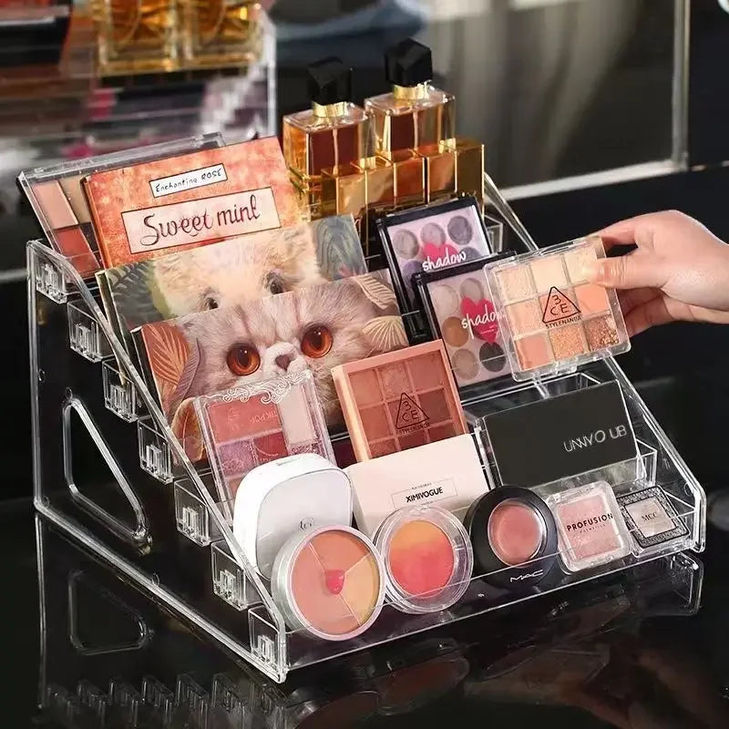 Acrylic Cosmetic Storage Box Transparent Display Stand Nail Polish Powder Compact Eyeshadow Perfume Organizer Desktop Holder