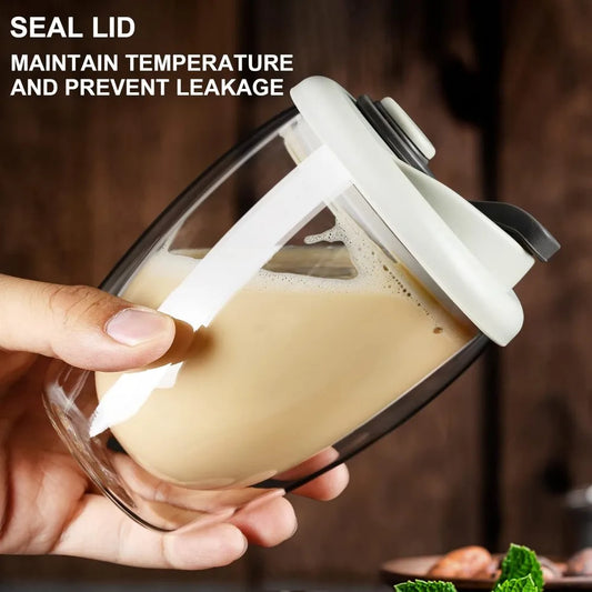 Portable Double Wall Glass Coffee Mug With Silicone Lid Transparent Insulated Coffee Cups Milk Tea Juice Mug Dinkware Water Cup