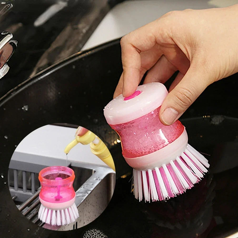 Brushes for Vegetable Utensils Cleaning with Soap Dispenser, Dishwashing Brush, Dish Scrub Brush, Dish Scrubber, Bubble Up