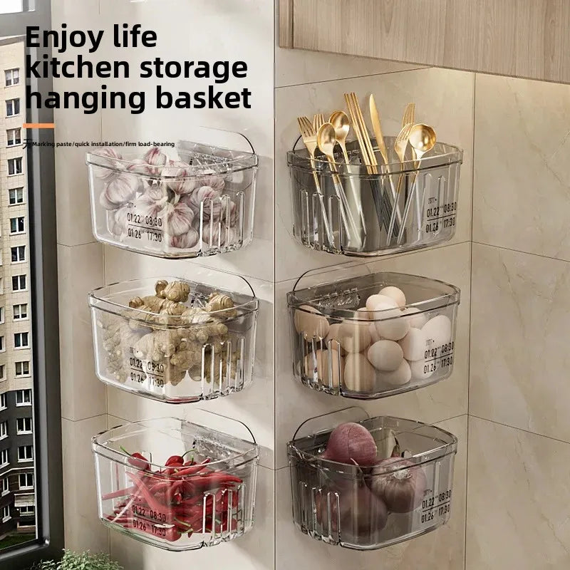 Kitchen Onion Garlic Storage Box Wall Mounted Multi-Functional Space Saving Transparent Organizer for Ginger And Garlic