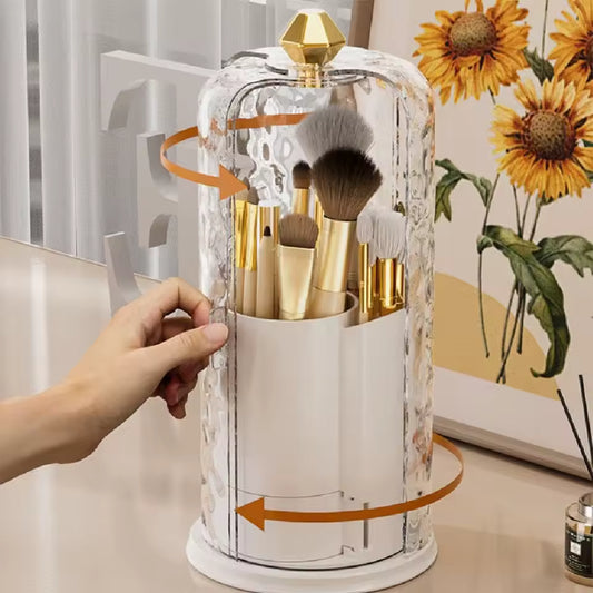 Makeup Brush Holder Manager With Transparent Cover Rotating Sliding Opening Dustproof Brush Container
