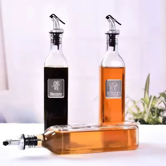 1PCS 250ML Transparent Glass Olive Oil Bottle Leakproof Kitchen Seasoning Soy Sauce Vinegar Press Type Cruet Barbecue Bottle