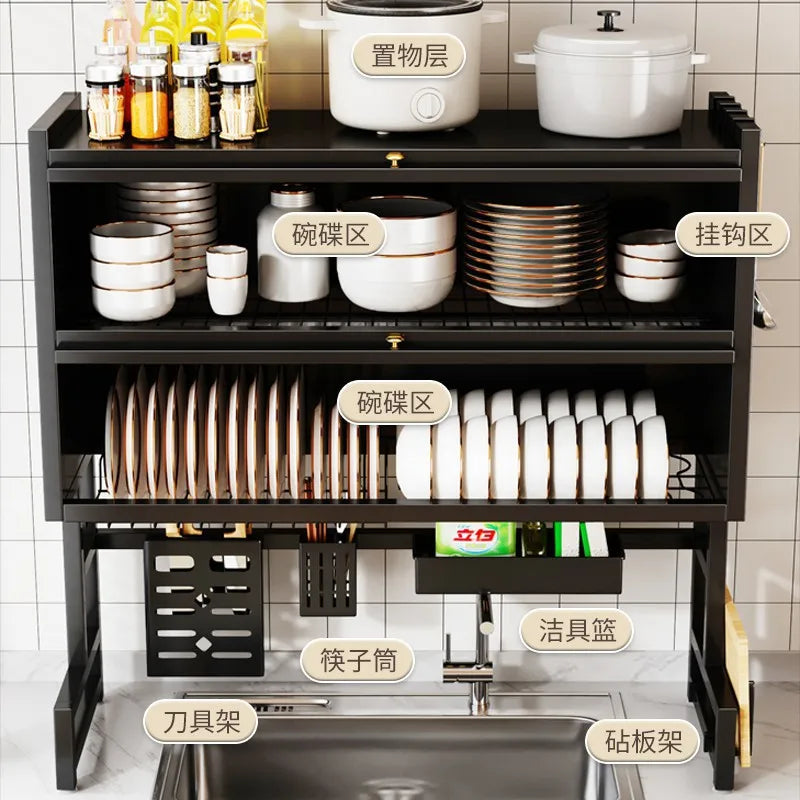 Kitchen sink drain rack double layer dishwasher sink countertop dustproof chopsticks tube knife cupboard
