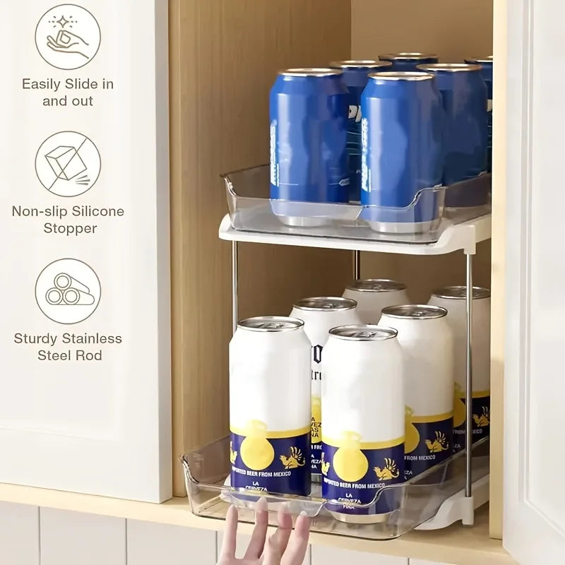 Pull-Out Organizer 2-Tier Clear Under Sink Organizer Storage Rack with Adjustable Dividers for Kitchen and Bathroom Organizers