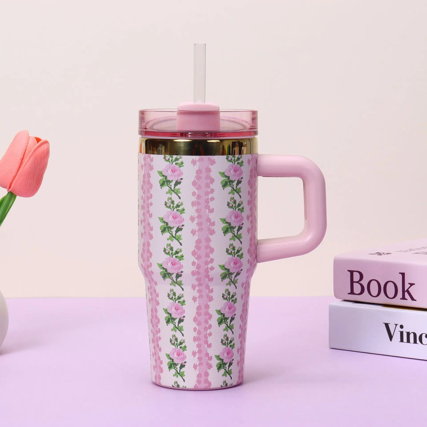 14oz Car Cup 304 Stainless Steel Insulated Travel Tumbler with Handle Straw Lid & Cold Retention for Vehicle, Office, Gifts