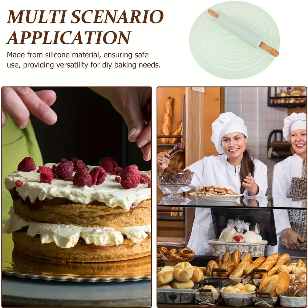 Professional Baking Set High-Quality Wooden Rolling Pin Non-Stick Silicone Baking Mat Dough Pad Anti-Slip Pastry Board for Pizza