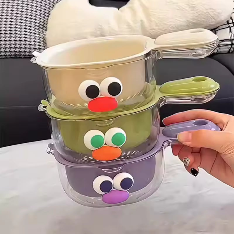 Dopamine Cute Handle Drain Basket Filter Double Layer 2-in-1 Thickened Vegetable Basket Wash Fruit for Home Use