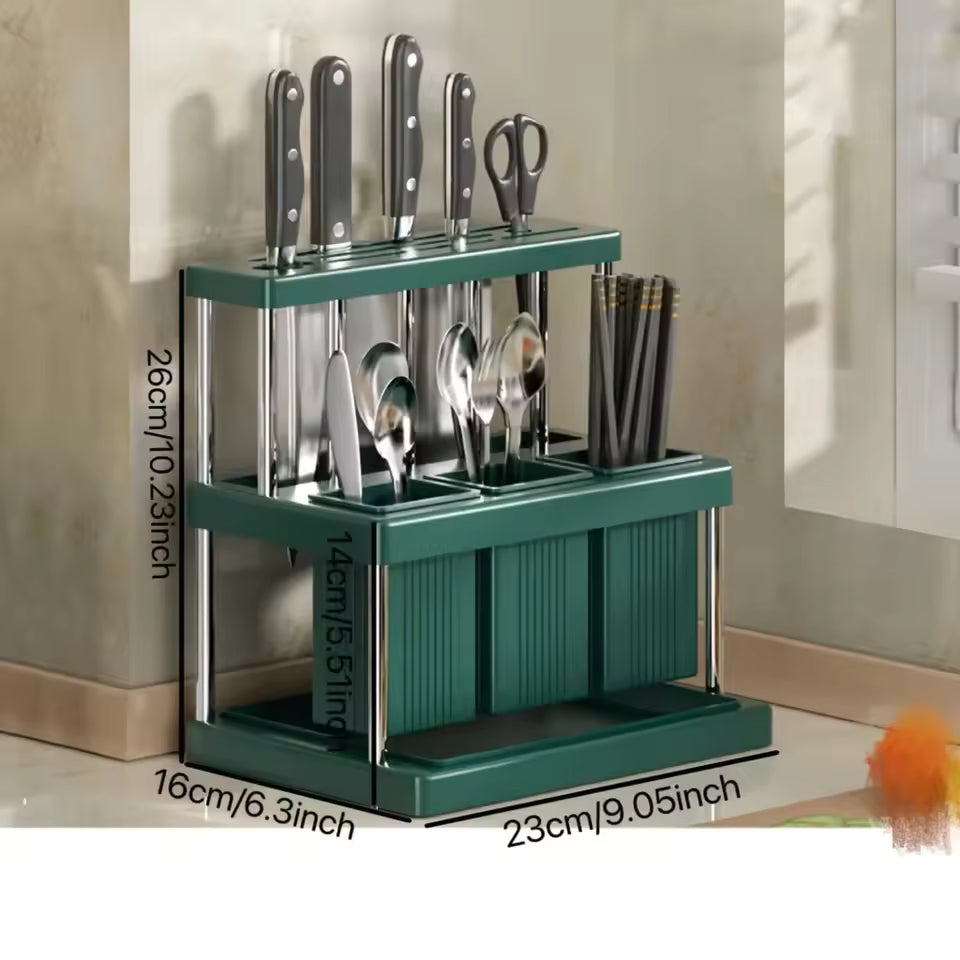 Multi-Use Cutlery Stand - Space-Efficient Organizer with Drain for Kitchen Tools
