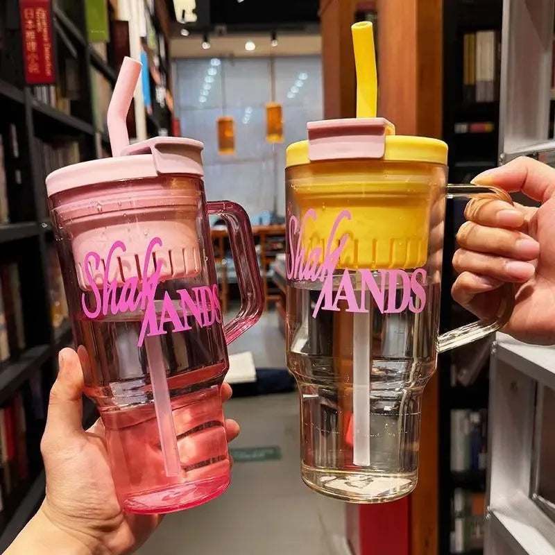 Summer New Large Capacity Fresh Water Bottle High Aesthetic Dual Drink Straw Cup Men's Women's Simple Style Student Water Cup