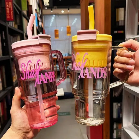 Summer New Large Capacity Fresh Water Bottle High Aesthetic Dual Drink Straw Cup Men's Women's Simple Style Student Water Cup