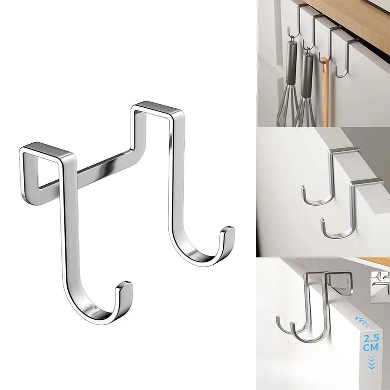 S-shaped Door Rear Hanger Hook Stainless Steel Non-punching Cabinet Door Hooks Clothing Coat Home Storage Wall Hooks Garden