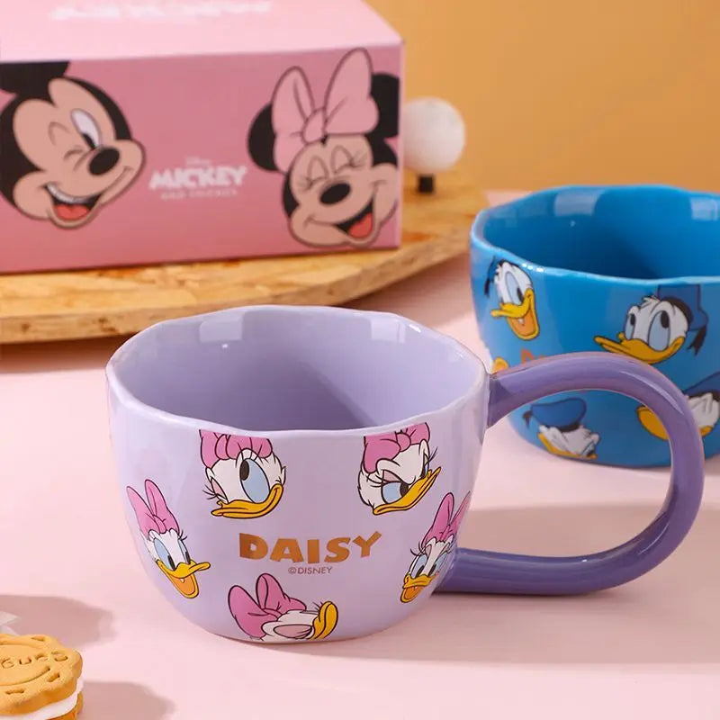Disney Ceramic Cup Cute Minnie Mickey Large Handle Anti-Slip Mug Children's Household Water Cup Friends Gift