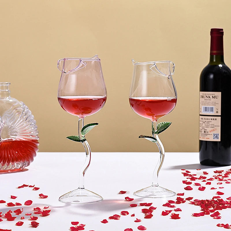 Rose Wine Glass Romantic Cocktail Red Wine Glass 150/400ml Rose Flower Shaped Juice Champagne Glass Cup Bar Wedding Decoration
