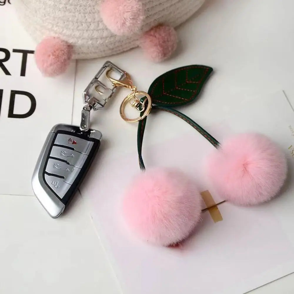 Cherry Plush Toy Keychain Otter Rabbit Hair Kawaii Cartoon Keychain Colorful Fluffy Women's Bag Pendant Backpack Car Key Pendant