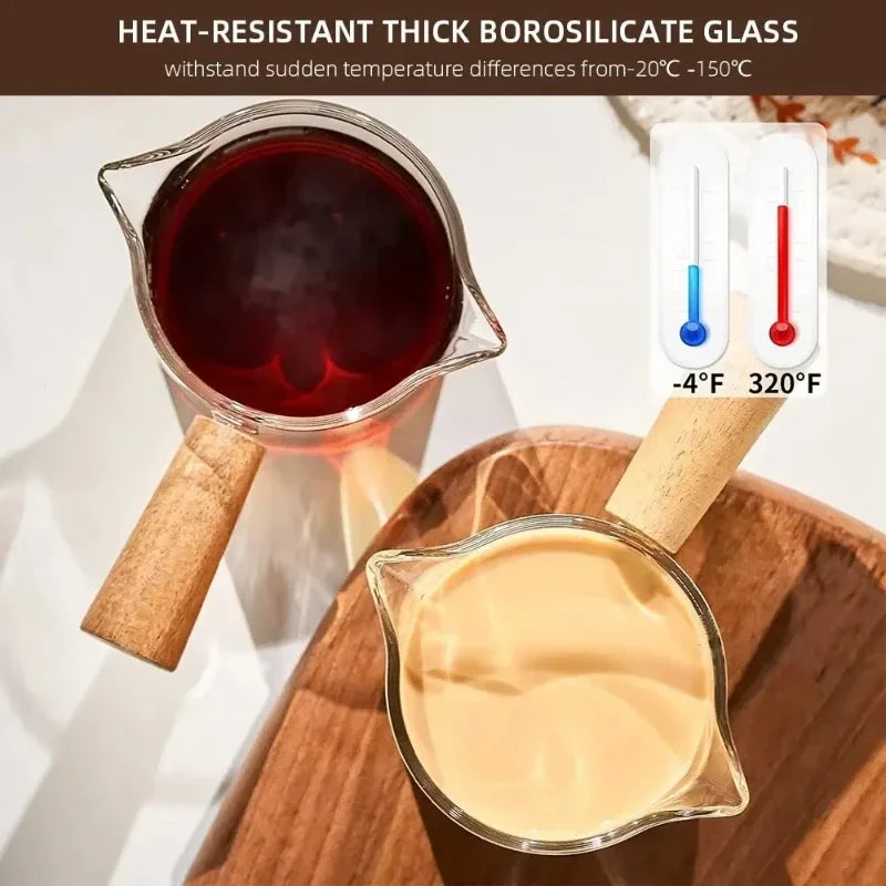 Coffee Cup Wooden Handle Size Glass Transparent Kitchen Coffee Accessories Barista Tools