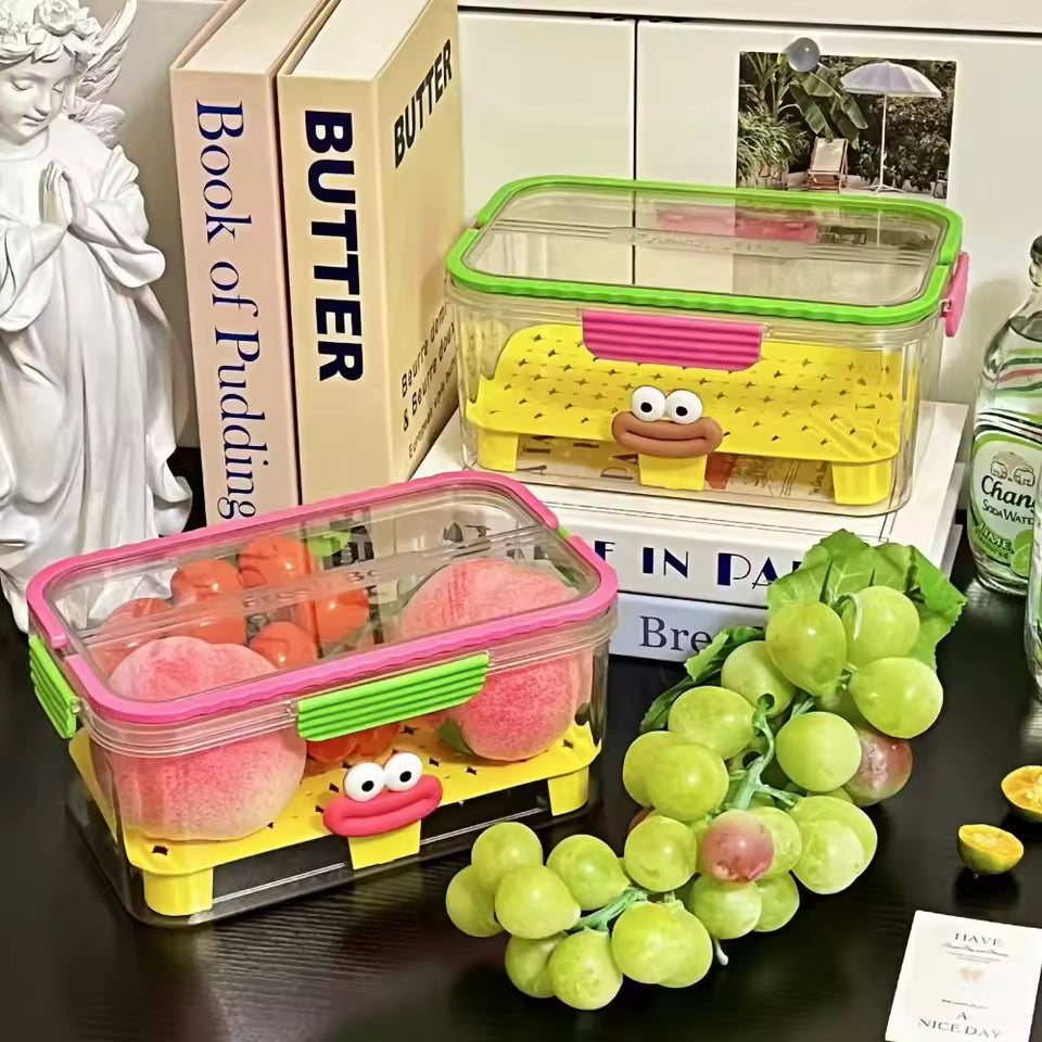 Sealed Food Storage Container Save Space Portable Refrigerator Storage Box with Lid Large Capacity Drain Basket with Handle