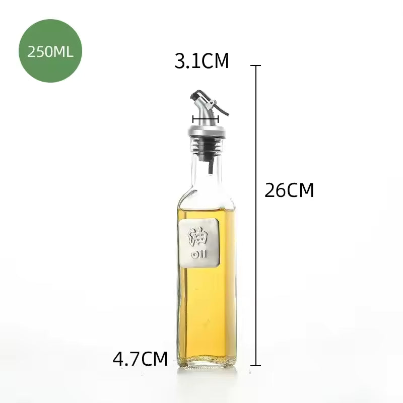 1PCS 250ML Transparent Glass Olive Oil Bottle Leakproof Kitchen Seasoning Soy Sauce Vinegar Press Type Cruet Barbecue Bottle