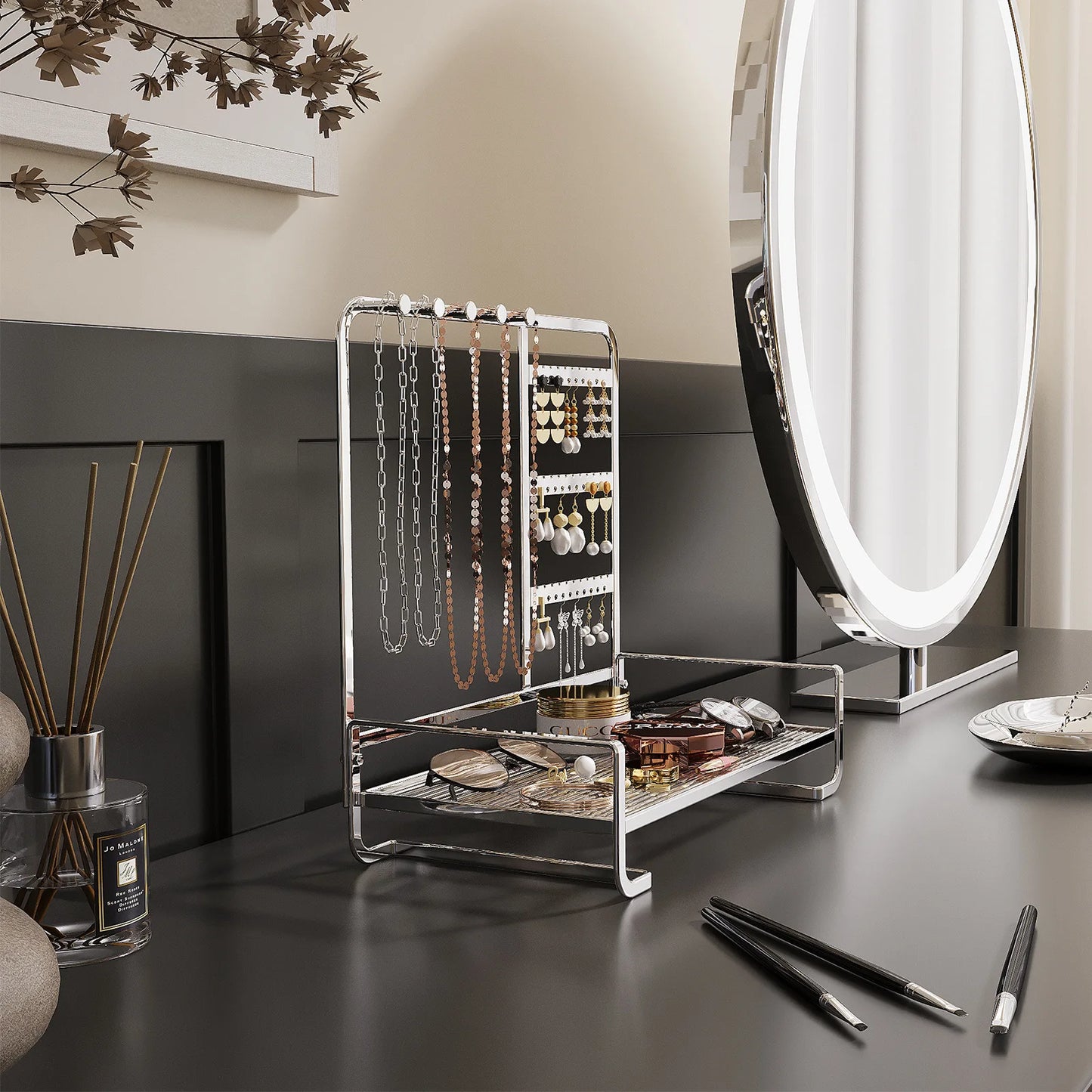 Jewelry Display Stand Jewelry Storage Rack Necklace Bracelet Rack Wrought Iron Ring Tray Earring Earring Hanger Organizer Rack