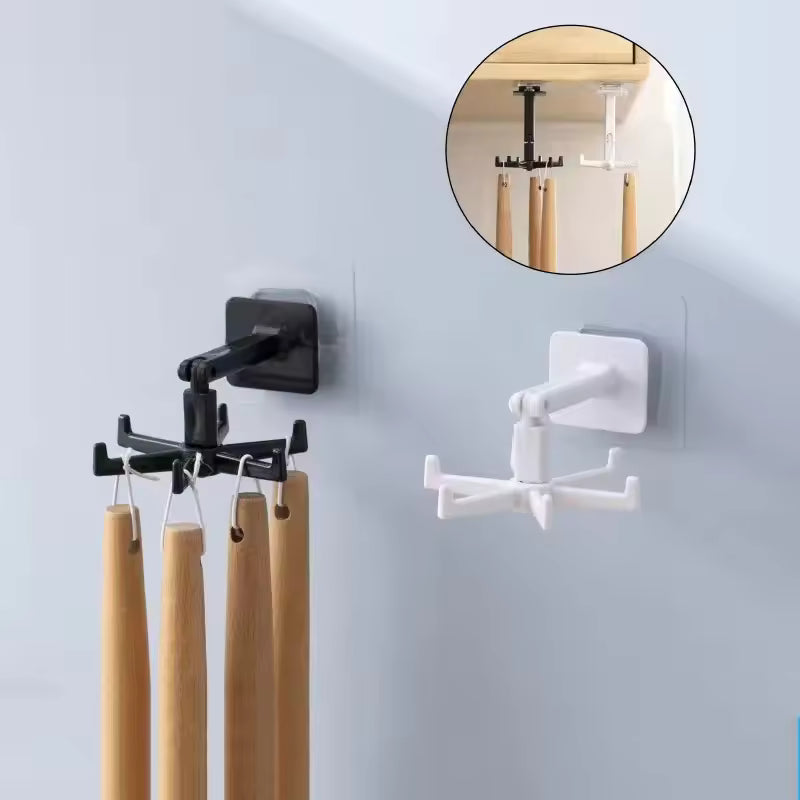 Universal Hooks 360-degree Rotatable Six-claw Storage Hooks Bathroom Bath Towel Rack Kitchen Organizer Punch-free Storage Hooks
