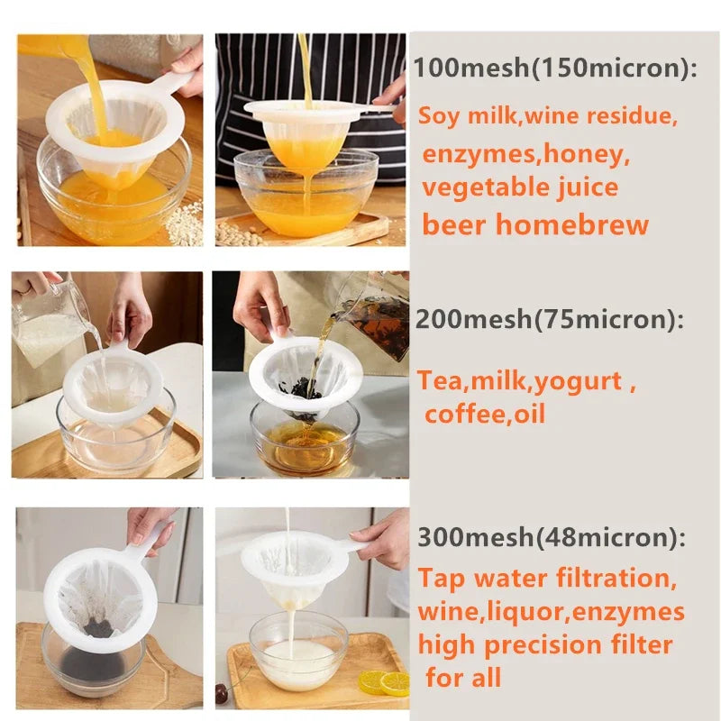 Soy Milk Wine Filter Bag Nut Milk Bag Tea Coffee Oil Yogurt Filter Net Mesh Kitchen Food Reusable Nylon Filter Bags Strainer