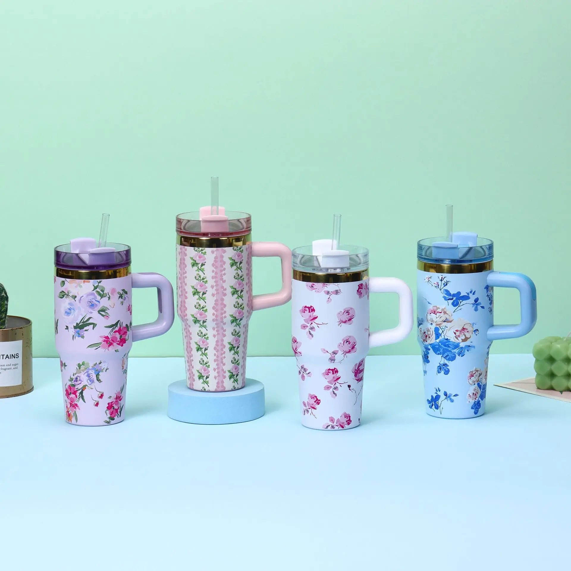 14oz Car Cup 304 Stainless Steel Insulated Travel Tumbler with Handle Straw Lid & Cold Retention for Vehicle, Office, Gifts