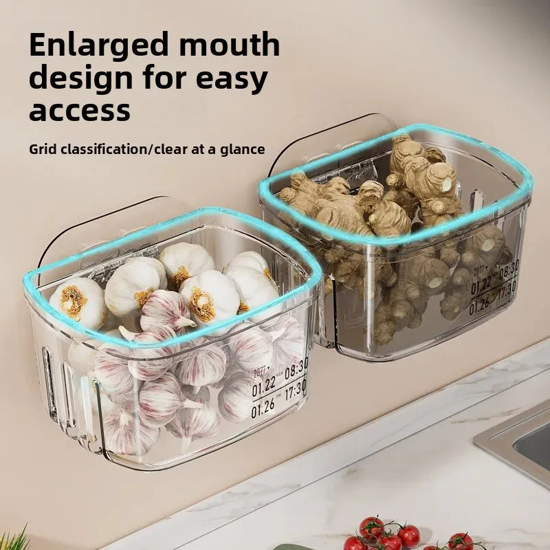 Kitchen Onion Garlic Storage Box Wall Mounted Multi-Functional Space Saving Transparent Organizer for Ginger And Garlic