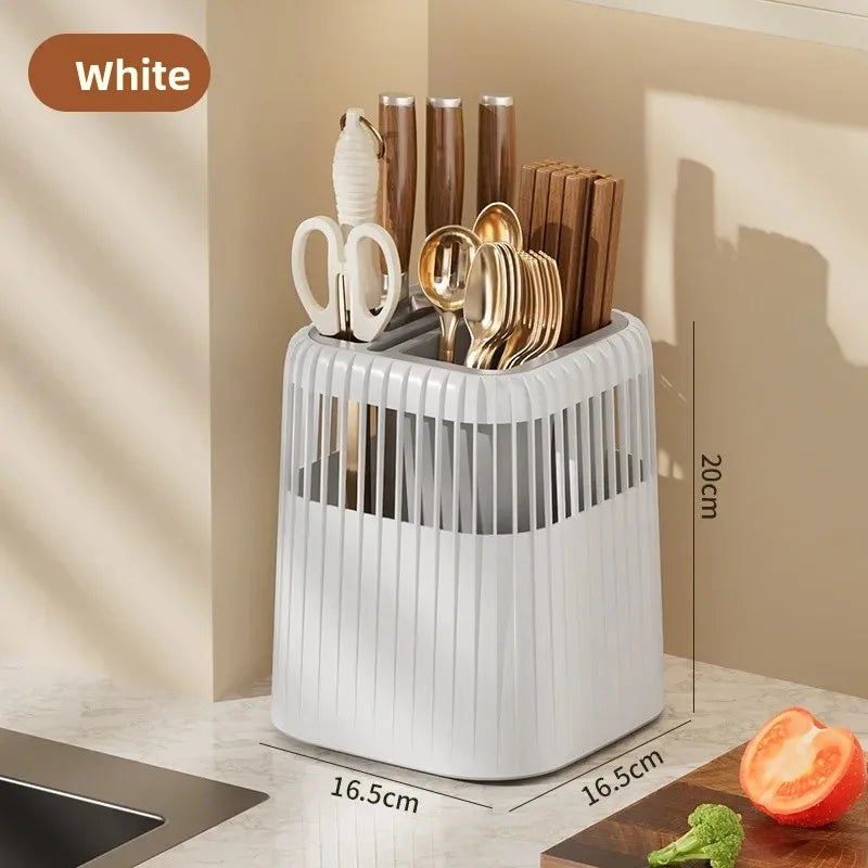 Multi-Functional Rotating Knife Rack Kitchen Utensil Storage Box Chopsticks Holder Drain Grid Home Use Kitchen Storage Shelf