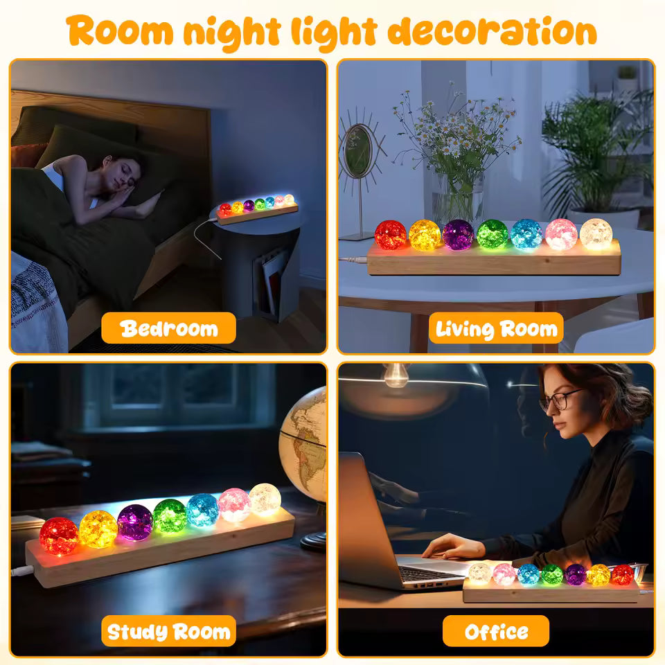 Ball Night Light Decor 360° Rotation Glass Ball Night Light Decor Soft Lighting 7 Color Lamp Ornament Safety for Home Office