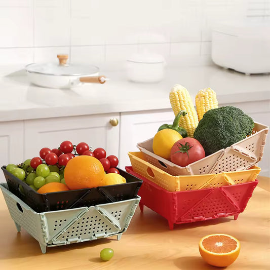 Space-saving Kitchen Basket For Washing Vegetables Food Grade Materials Are Safe And Reliable Apricot color