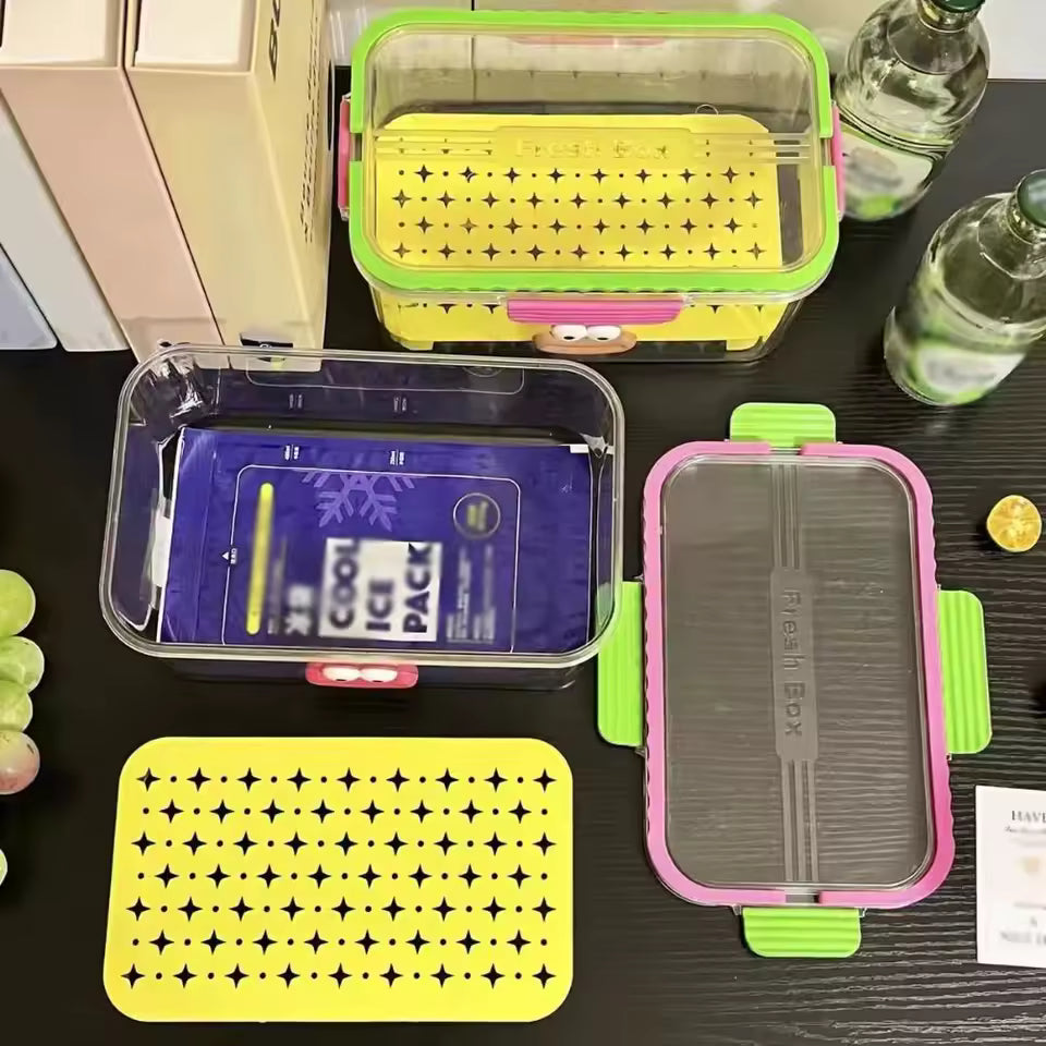 Sealed Food Storage Container Save Space Portable Refrigerator Storage Box with Lid Large Capacity Drain Basket with Handle