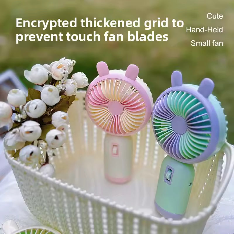 Cute Portable Mini Fan High Wind Power Handheld Outdoor Personal USB Rechargeable Desktop Fan Compact Size Easy to Carry