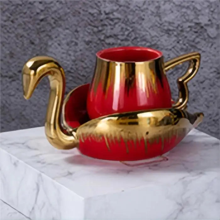 Luxury Ceramic Mug with Saucer European Retro Swan Shape Afternoon Tea Coffee Cup and Saucer Set Home Creative Drinkware Gift