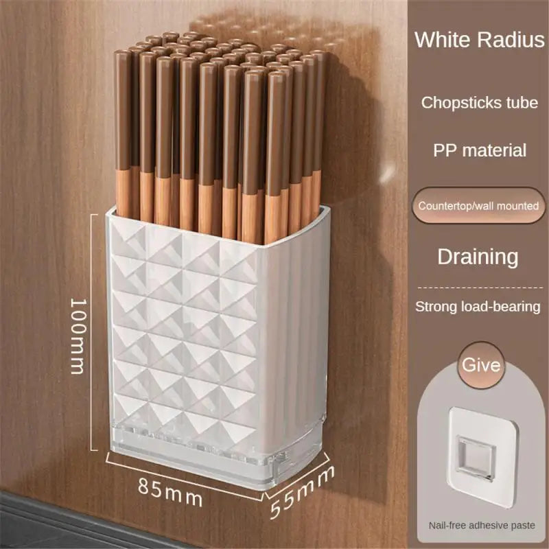 Drillable Storage Rack Wall-Mounted Storage Boxes Kitchen Chopsticks Spoon Drain Rack Self-Adhesive Bathroom Cosmetics Holder