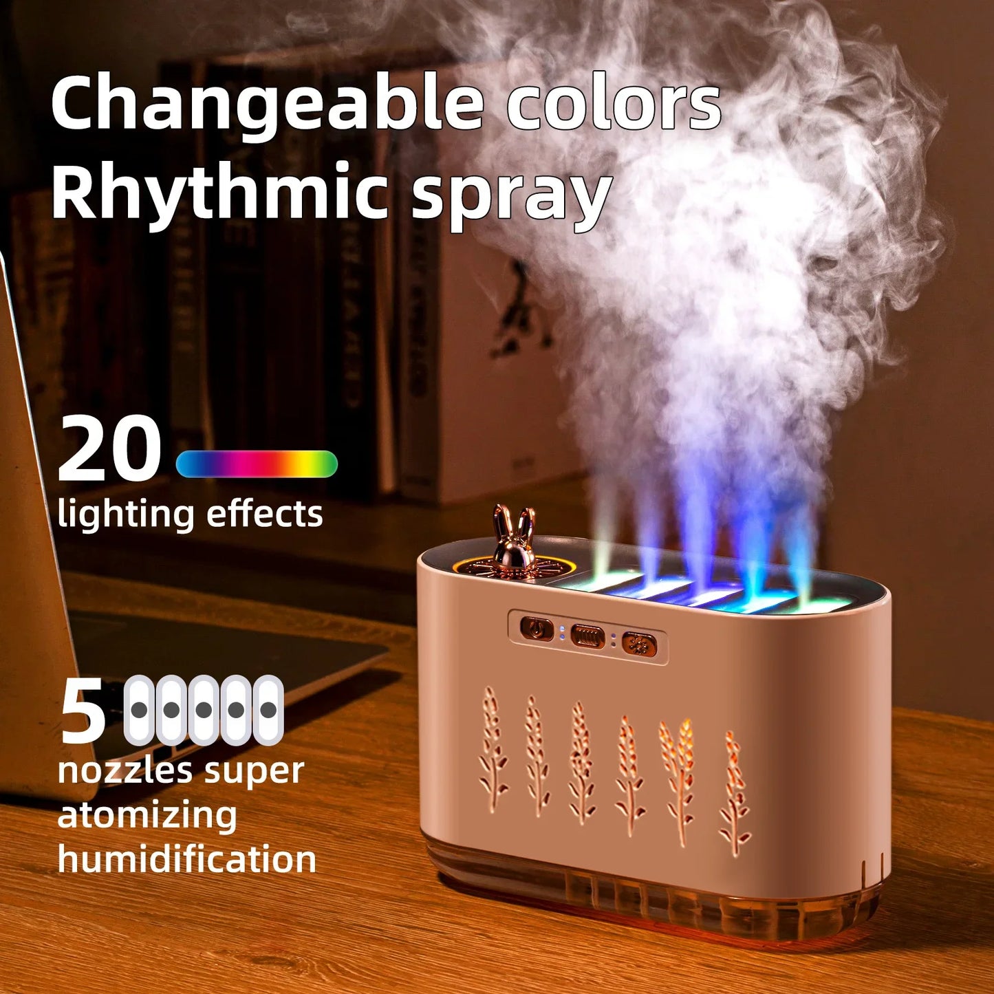 New Air Humidifier Bedroom Use Silent Five Holes Spray Aromatherapy Creative Colorful Sound Control Home Appliances