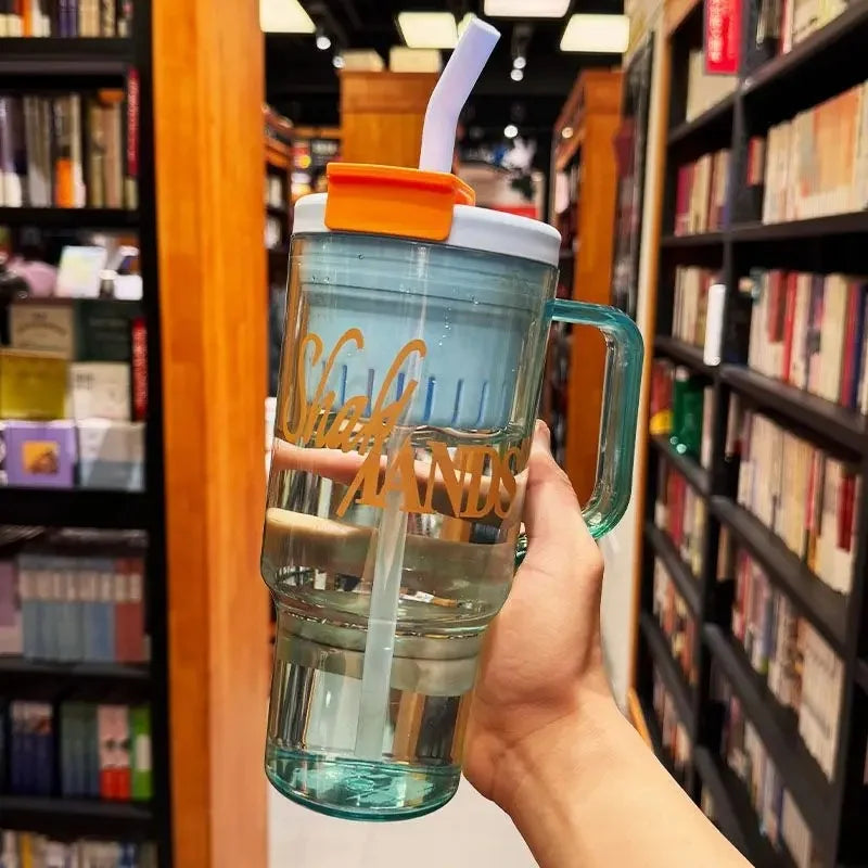Summer New Large Capacity Fresh Water Bottle High Aesthetic Dual Drink Straw Cup Men's Women's Simple Style Student Water Cup