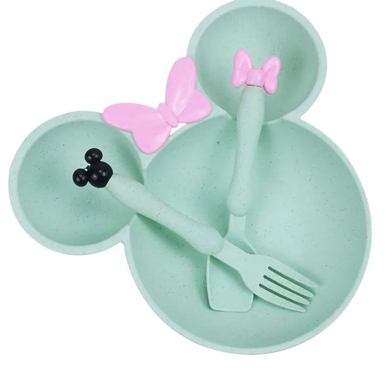Wheat Straw Baby Cartoon Tableware Set Children's Dishes Kids Dinner Platos Baby Feeding Plate Training Bowl Spoon Fork