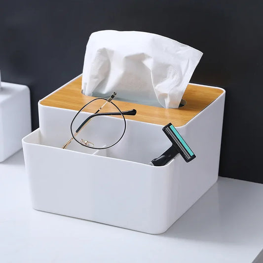 Plastic Tissue Box Desktop Home Use Multi-Functional Living Room Coffee Table Bathroom Pull out Paper Towel Box with Lid
